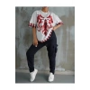Unisex Bisiklet Yaka Baskılı Oversize T-Shirt - Beyaz