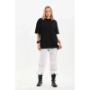 HAZEGO Unisex Bisiklet Yaka 20/1 Düz Oversize T-Shirt - Siyah