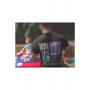 Erkek Bisiklet Yaka Baskılı Oversize T-Shirt - Siyah
