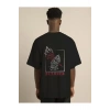 Unisex Bisiklet Yaka Oversize Baskılı T-Shirt - Siyah