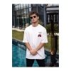 Unisex Bisiklet Yaka Baskılı Oversize T-Shirt - Beyaz