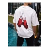 Unisex Bisiklet Yaka Baskılı Oversize T-Shirt - Beyaz