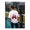 Unisex Bisiklet Yaka Baskılı Oversize T-Shirt - Beyaz