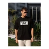 Unisex Bisiklet Yaka Baskılı Oversize T-Shirt - Siyah