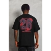 Unisex Oversize Baskılı Bisiklet Yaka T-Shirt - Siyah