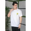 Unisex Bisiklet Yaka Baskılı Oversize T-Shirt - Beyaz