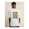 Unisex Bisiklet Yaka Baskılı Oversize T-Shirt - Beyaz