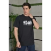 Unisex Bisiklet Yaka Baskılı Oversize T-Shirt - Siyah