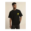 Unisex Bisiklet Yaka Baskılı Oversize T-Shirt - Siyah