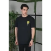 Unisex Bisiklet Yaka Baskılı Oversize T-Shirt - Siyah