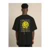Unisex Bisiklet Yaka Baskılı Oversize T-Shirt - Siyah