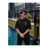 Unisex Bisiklet Yaka Baskılı Oversize T-Shirt - Siyah