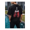 Unisex Bisiklet Yaka Baskılı Oversize T-Shirt - Siyah