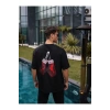 Unisex Bisiklet Yaka Baskılı Oversize T-Shirt - Siyah