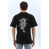 Unisex Oversize Baskılı Bisiklet Yaka T-Shirt - Siyah