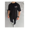 Unisex Bisiklet Yaka Baskılı Oversize T-Shirt - Siyah