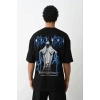 Unisex Baskılı Oversize T-Shirt - Siyah