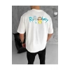 Unisex Bisiklet Yaka Baskılı Oversize T-Shirt - Beyaz