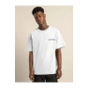 Unisex Bisiklet Yaka Baskılı Oversize T-Shirt - Beyaz