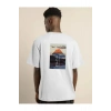 Unisex Bisiklet Yaka Baskılı Oversize T-Shirt - Beyaz
