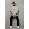 Unisex Bisiklet Yaka Baskılı Oversize T-Shirt - Gri