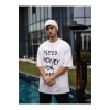 NİDAM BUTİK Unisex Bisiklet Yaka Baskılı Oversize T-Shirt - Beyaz