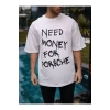 NİDAM BUTİK Unisex Bisiklet Yaka Baskılı Oversize T-Shirt - Beyaz