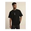 Unisex Bisiklet Yaka Baskılı Oversize T-Shirt - Siyah