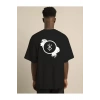 Unisex Bisiklet Yaka Baskılı Oversize T-Shirt - Siyah