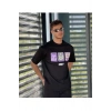 Unisex Bisiklet Yaka Baskılı Oversize T-Shirt - Siyah