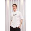 NİDAM BUTİK Unisex Bisiklet Yaka Baskılı Oversize T-Shirt - Beyaz