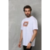 Unisex Bisiklet Yaka Baskılı Oversize T-Shirt - Beyaz