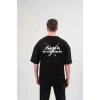 Unisex Bisiklet Yaka Baskılı Oversize T-Shirt - Siyah