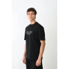 Unisex Bisiklet Yaka Baskılı Oversize T-Shirt - Siyah