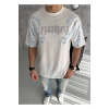 EMH store Unisex Bisiklet Yaka Baskılı Oversize T-Shirt - Beyaz