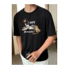 Unisex Baskılı Oversize T-Shirt - Siyah