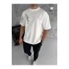 Unisex Bisiklet Yaka Baskılı Oversize T-Shirt - Beyaz