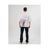 Gökyüzü Moda Unisex Bisiklet Yaka Baskılı Oversize T-Shirt - Beyaz
