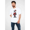 Unisex Bisiklet Yaka Baskılı Oversize T-Shirt - Beyaz