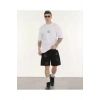 Unisex Bisiklet Yaka Baskılı Oversize T-Shirt - Beyaz