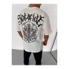 Unisex Bisiklet Yaka Baskılı Oversize T-Shirt - Beyaz