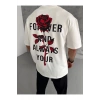 ERKEK Bisiklet Yaka Baskılı Oversize Kısa kol T-Shirt - Beyaz