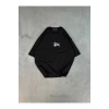 Unisex Bisiklet Yaka Baskılı Oversize T-Shirt - Siyah