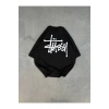 Unisex Bisiklet Yaka Baskılı Oversize T-Shirt - Siyah