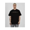 Unisex Bisiklet Yaka Baskılı Oversize T-Shirt - Siyah