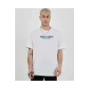 Unisex Bisiklet Yaka Baskılı Oversize T-Shirt - Beyaz