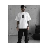 Unisex Bisiklet Yaka Baskılı Oversize T-Shirt - Beyaz