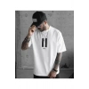 Unisex Bisiklet Yaka Baskılı Oversize T-Shirt - Beyaz