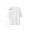 Unisex Bisiklet Yaka Baskılı Oversize T-Shirt - Beyaz