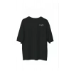 Unisex Bisiklet Yaka Baskılı Oversize T-Shirt - Siyah
